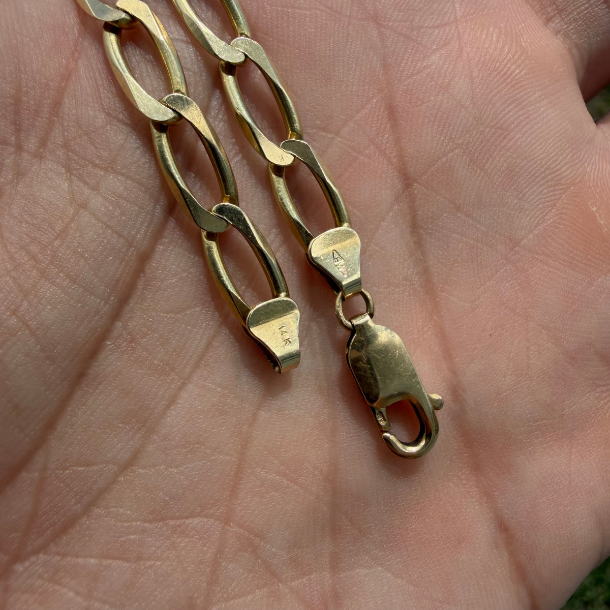 Vintage Solid 14k Yellow Gold Knife Edged Elongated Curb Link Necklace (21”)