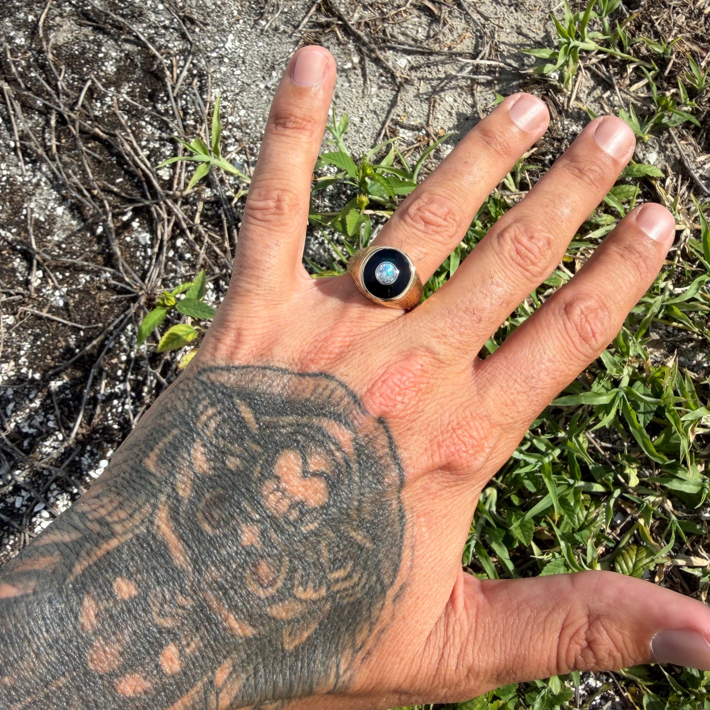 Art Deco Handcrafted Solid 18k Yellow Gold .56ct Natural Old Euro Cut Diamond Black Onyx Signet Ring (9)
