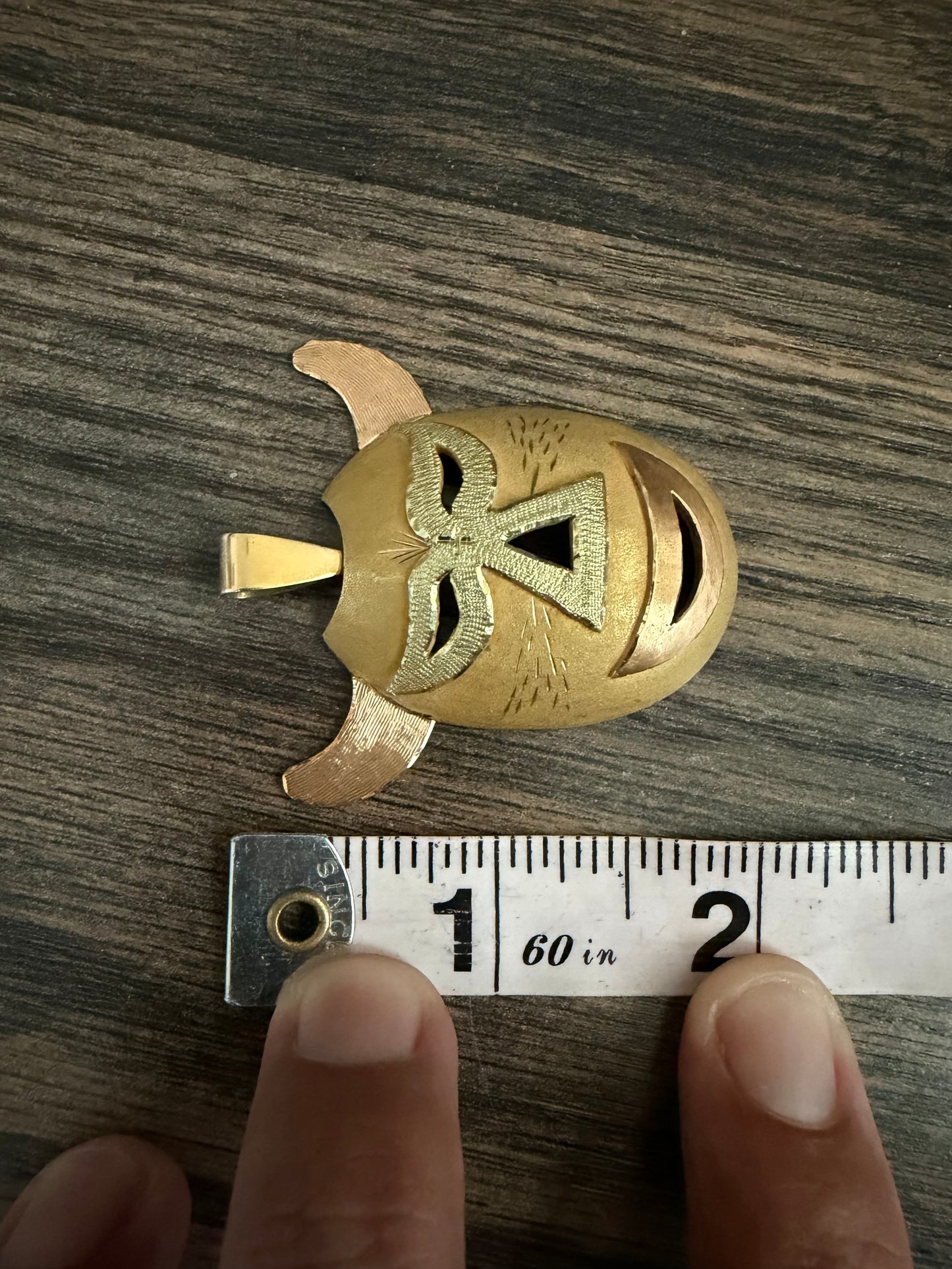 Mid-Century Solid 18k Gold Large Mexican Folkart Diablo Mask Pendant