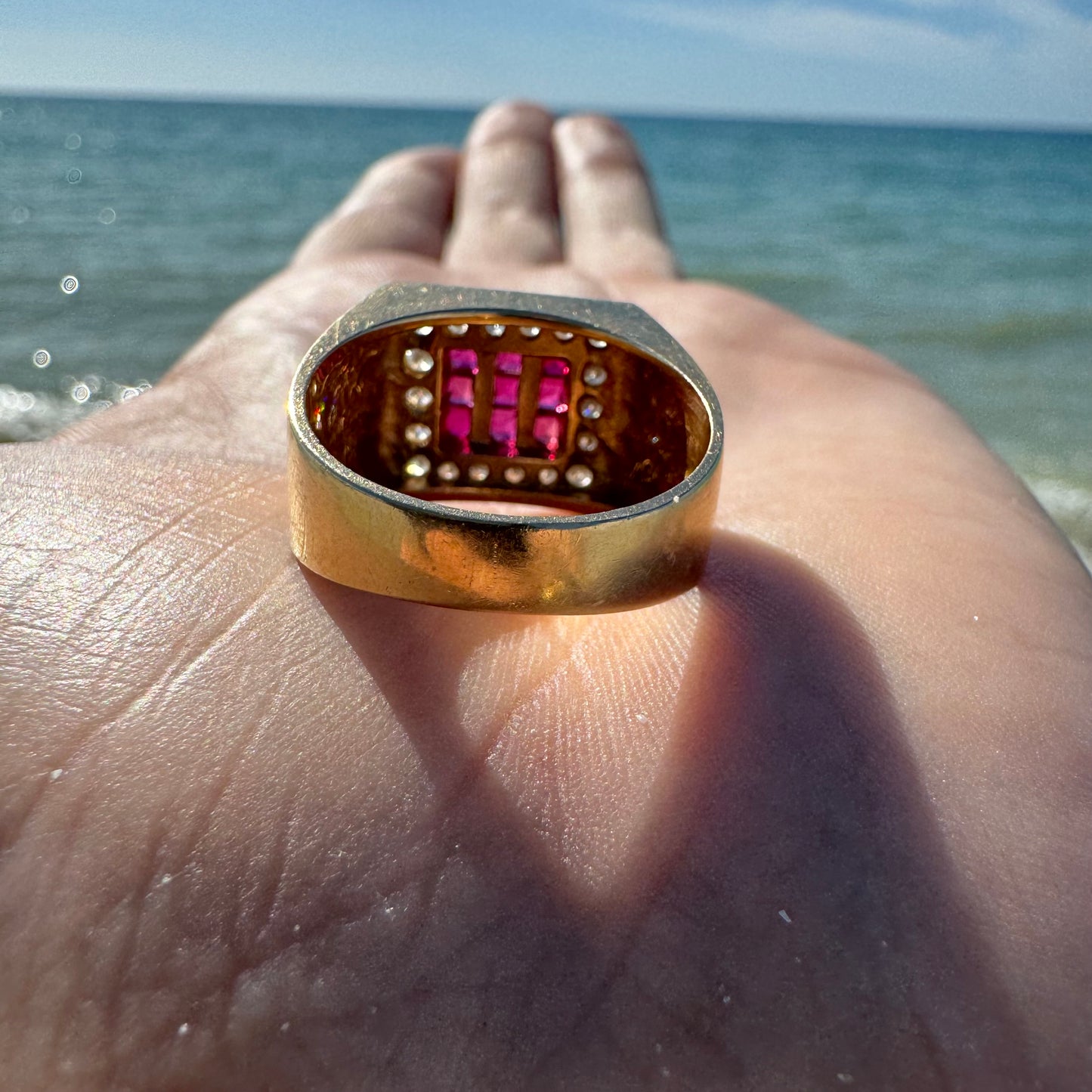 1980’s 14k Plumb Yellow Gold 1.0CTW Natural Diamond & .50CTW Ruby Signet Ring (10)