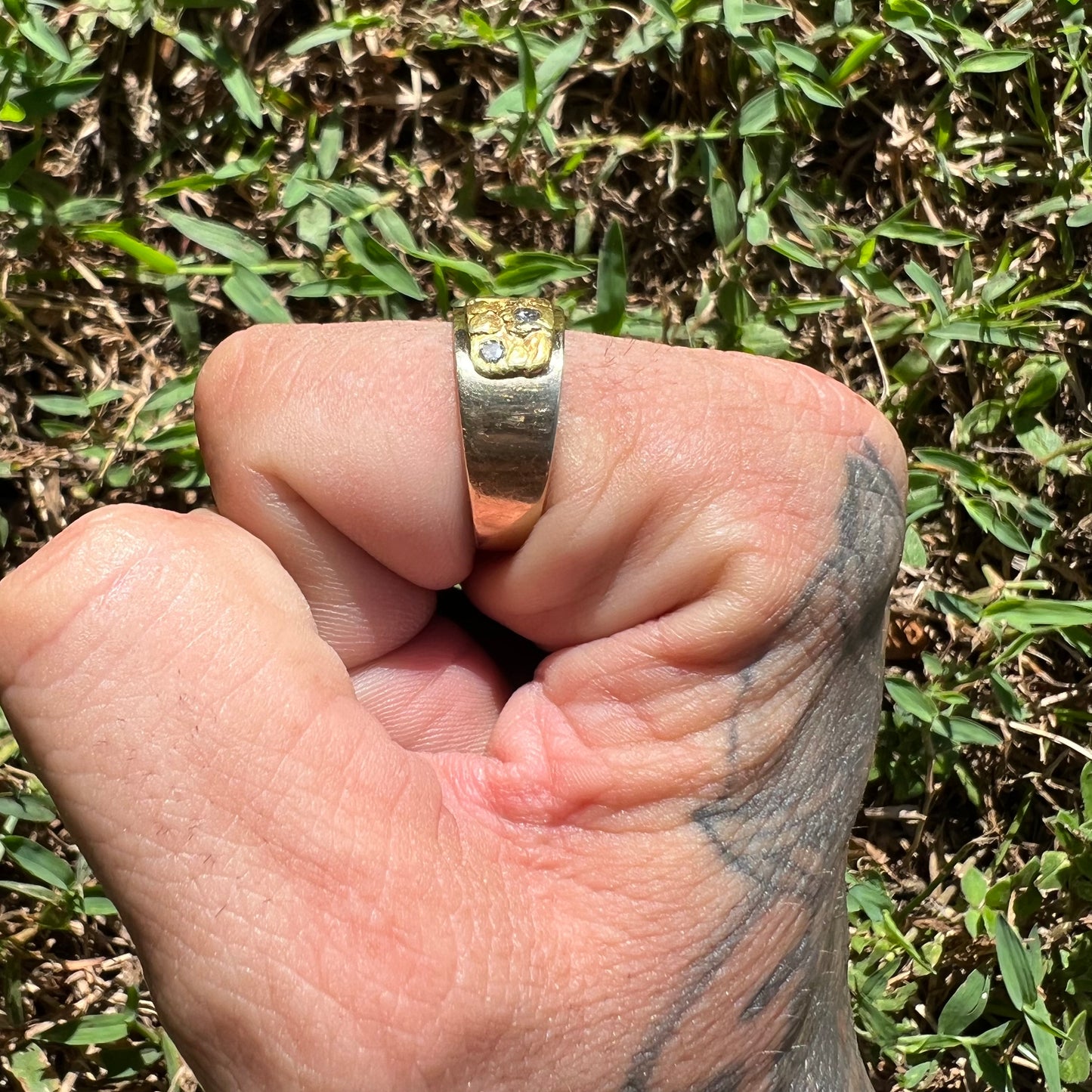 1970’s Raw Alaskan 22k Gold Nugget .50ctw Natural Diamond 14k Ring (9.75)