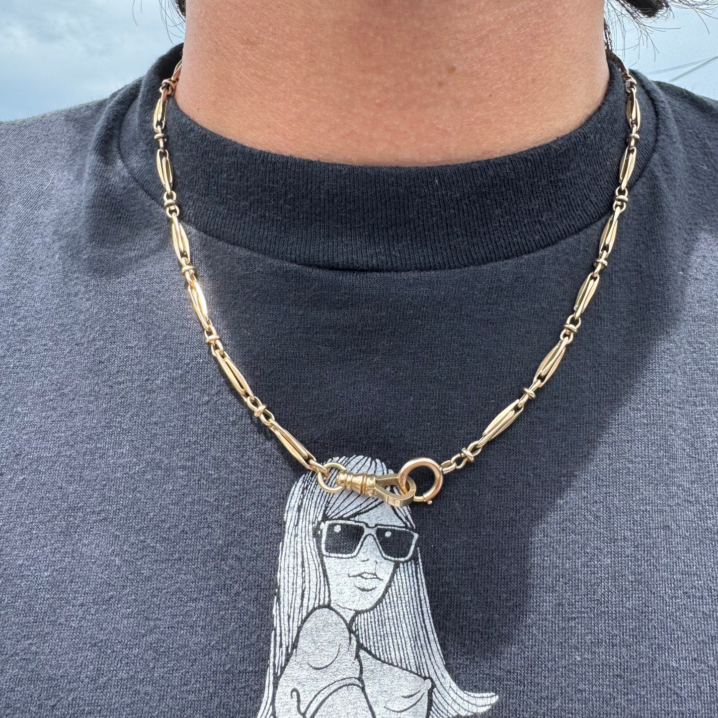 Antique Solid 14k Yellow Gold Fancy Link Watch Chain Necklace (19.5”)