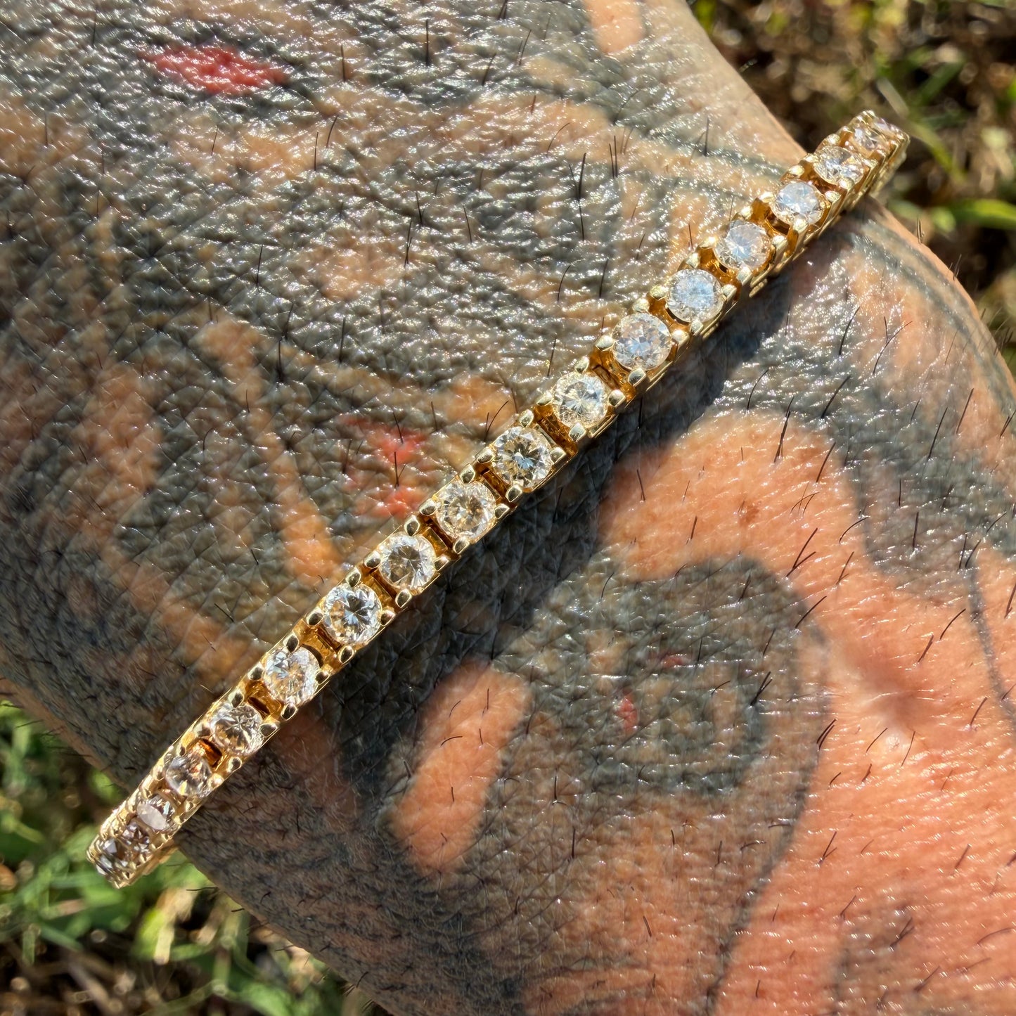 Vintage Solid 14k Yellow Gold 3.5Ctw Natural Diamond Classic Line Style Tennis Bracelet And Rolex Datejust 16013