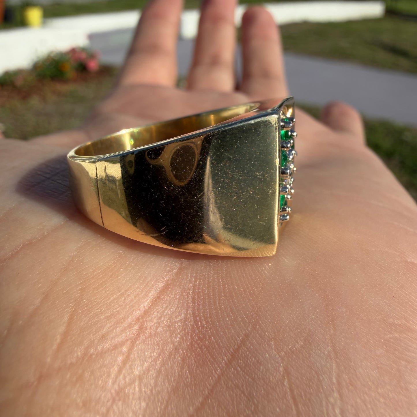 Vintage Solid 14k Yellow Gold .75ctw Natural Emerald And Diamond Cluster Ring (12.25)