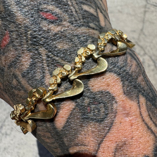 1970’s Solid 14k Yellow Gold Heavyweight Nugget Heart Link Bracelet (6.75”)