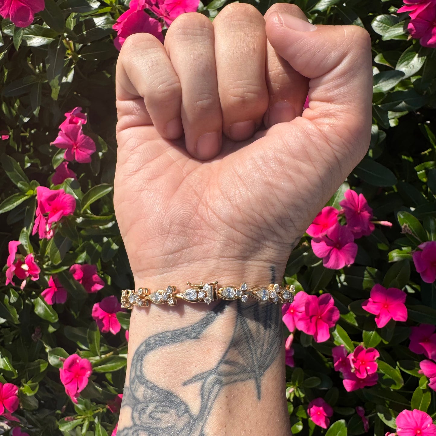 Vintage Solid 14k Yellow Gold 6.0ctw Natural Diamond Bracelet (7”)