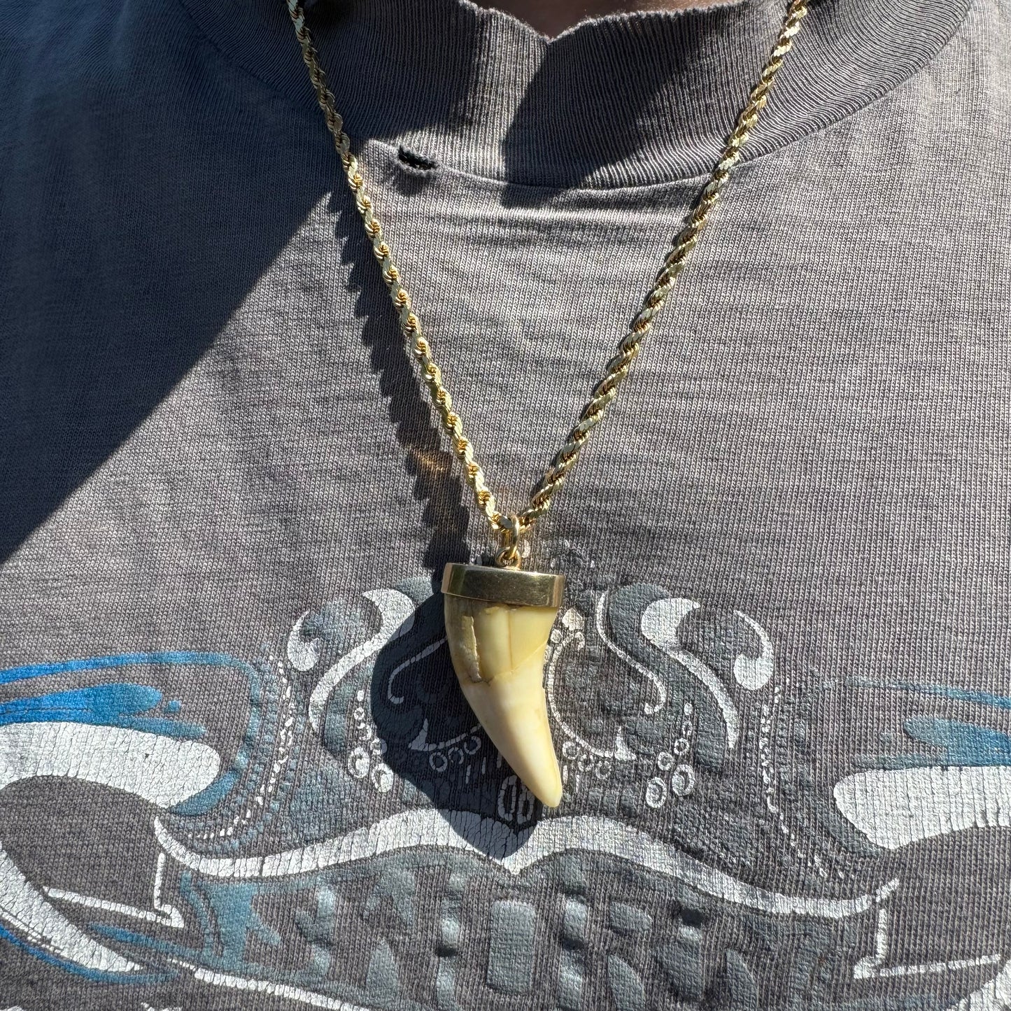 Art Deco 14k Yellow Gold Lions Tooth Pendant