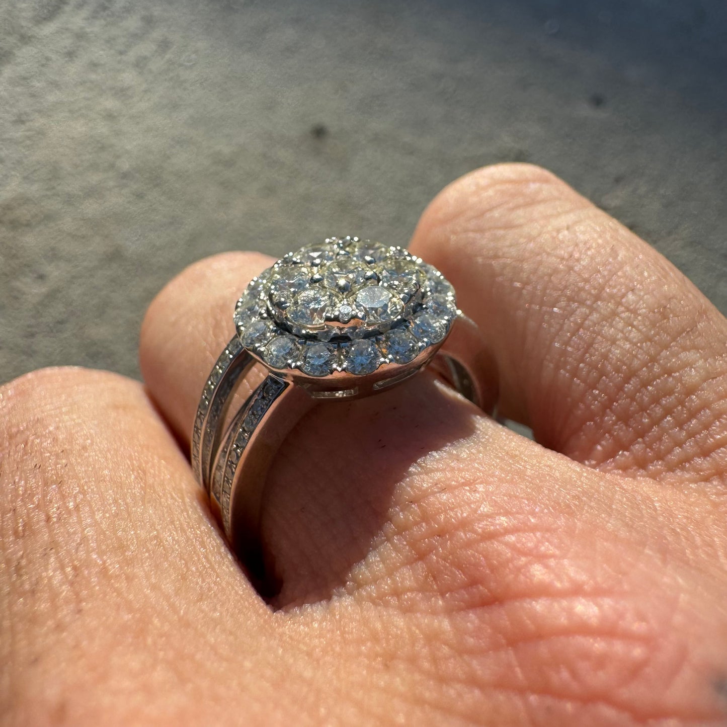 14k White Gold 2.85 Natural VS Diamond Cluster Ring (8.5)