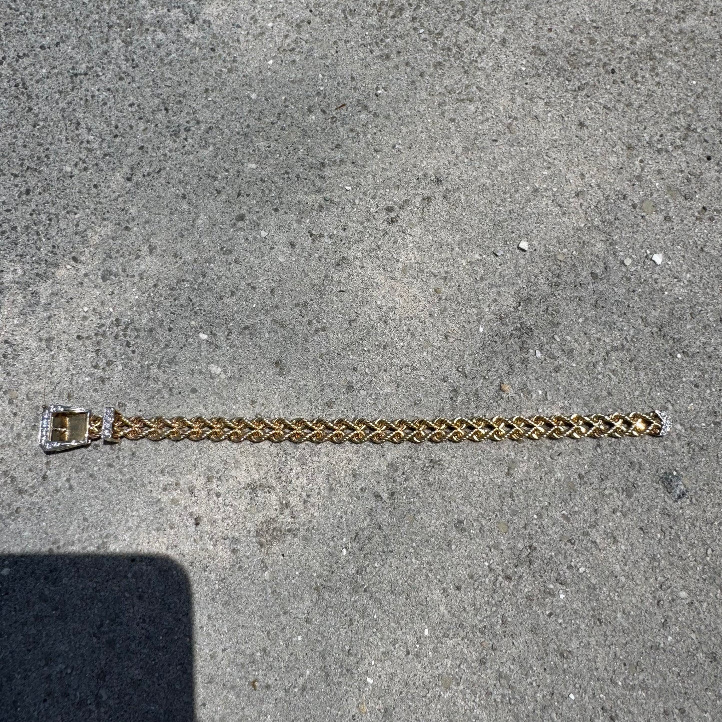 Circa 1970’s Solid 14k Yellow Gold .75ctw Natural Diamond Double Rope Belt Bracelet (Fits 5”-7”)