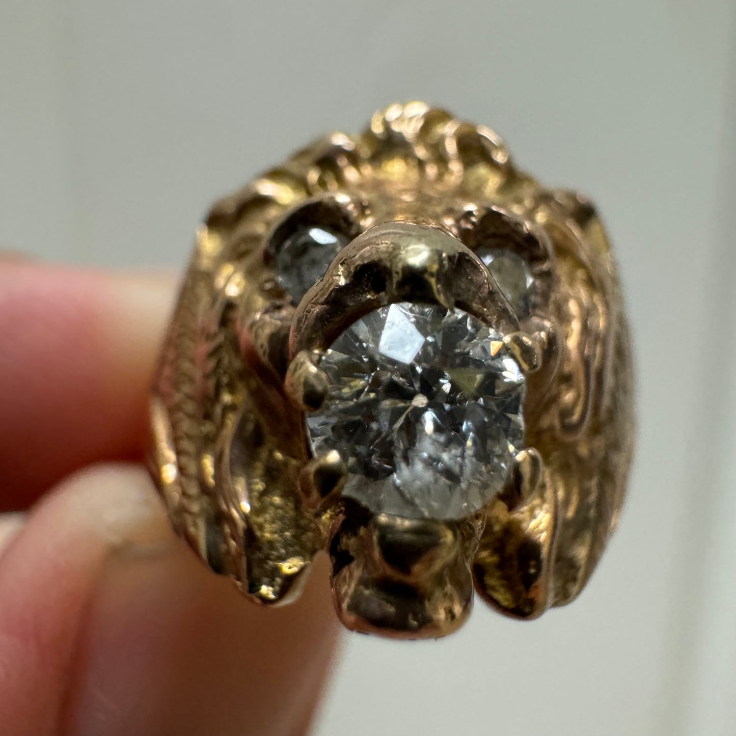 Victorian Era Solid 14k Yellow Gold .50Ct Natural Old Euro Cut Diamond Lion Ring (7.5)