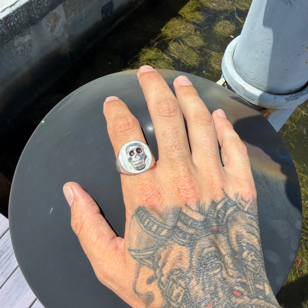 Mid-Century Sterling Silver Skull Signet Ring (13)