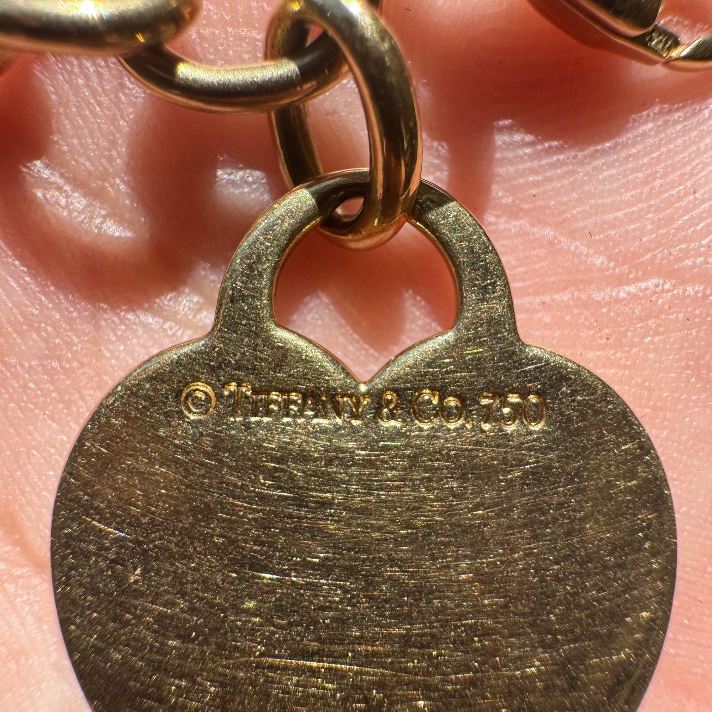 Tiffany & Co. Solid 18k Yellow Gold Cable Link Heart Tag Bracelet (7.75”)