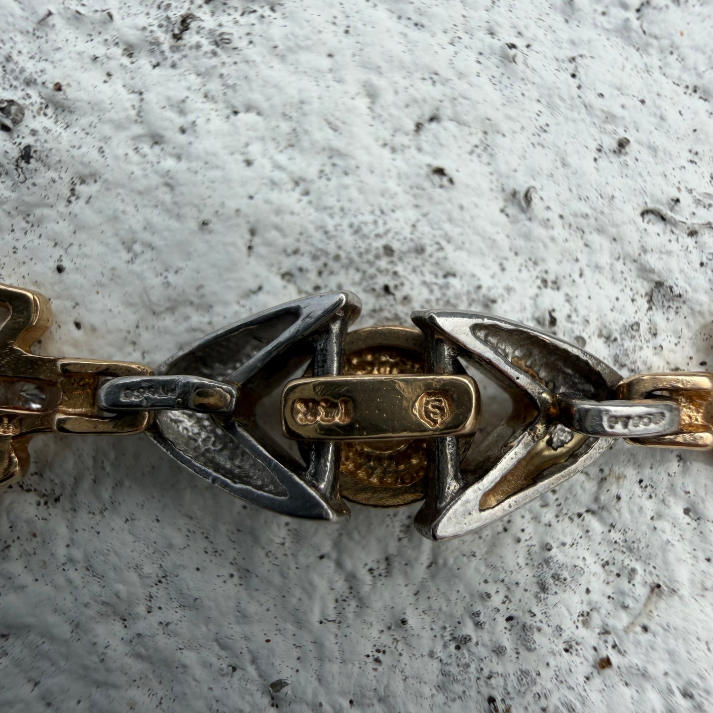 Vintage Solid 14k Yellow Gold .950 Platinum 1.25ctw Natural Diamond Harley-Davidson Bracelet (7”)