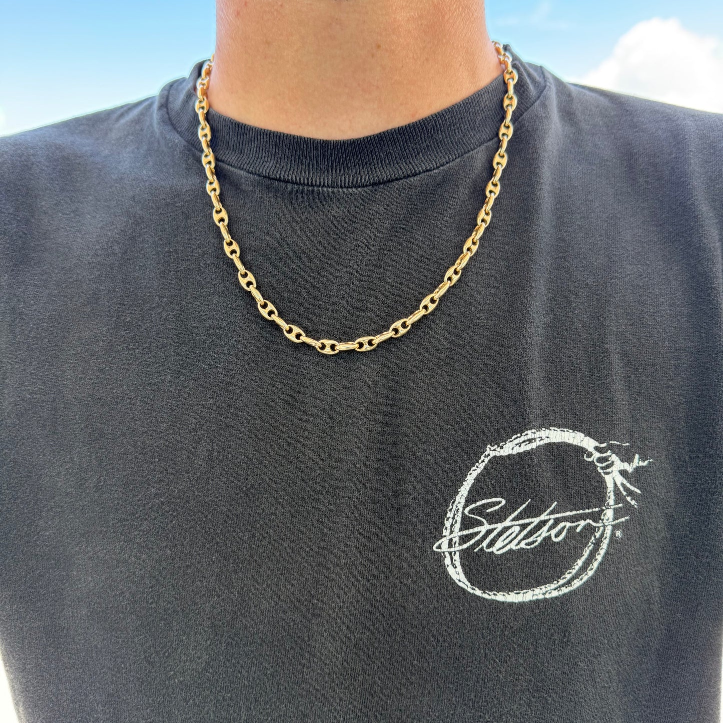 Vintage Solid 14k Yellow Gold Heavyweight Chaine D’ Ancre Puffed Mariner Link Necklace (20.75”)