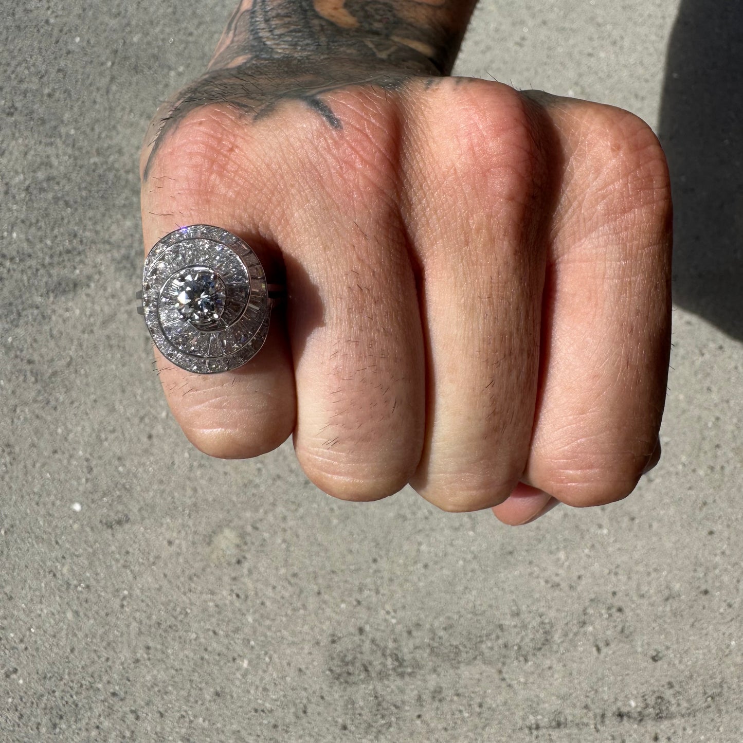 Art Deco Oscar Heyman Bros. Solid Platinum 3.8ctw Natural VS1 Diamond Cocktail Ring (5)