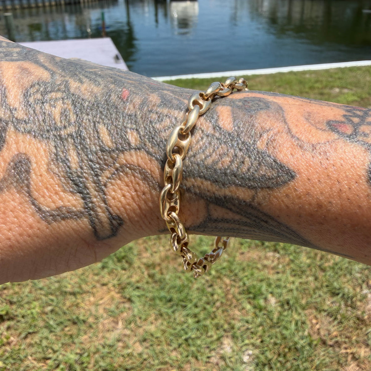 Vintage Solid 14k Yellow Gold Heavyweight Chaine D’ Ancre Puffed Mariner Link Bracelet (7.75”)