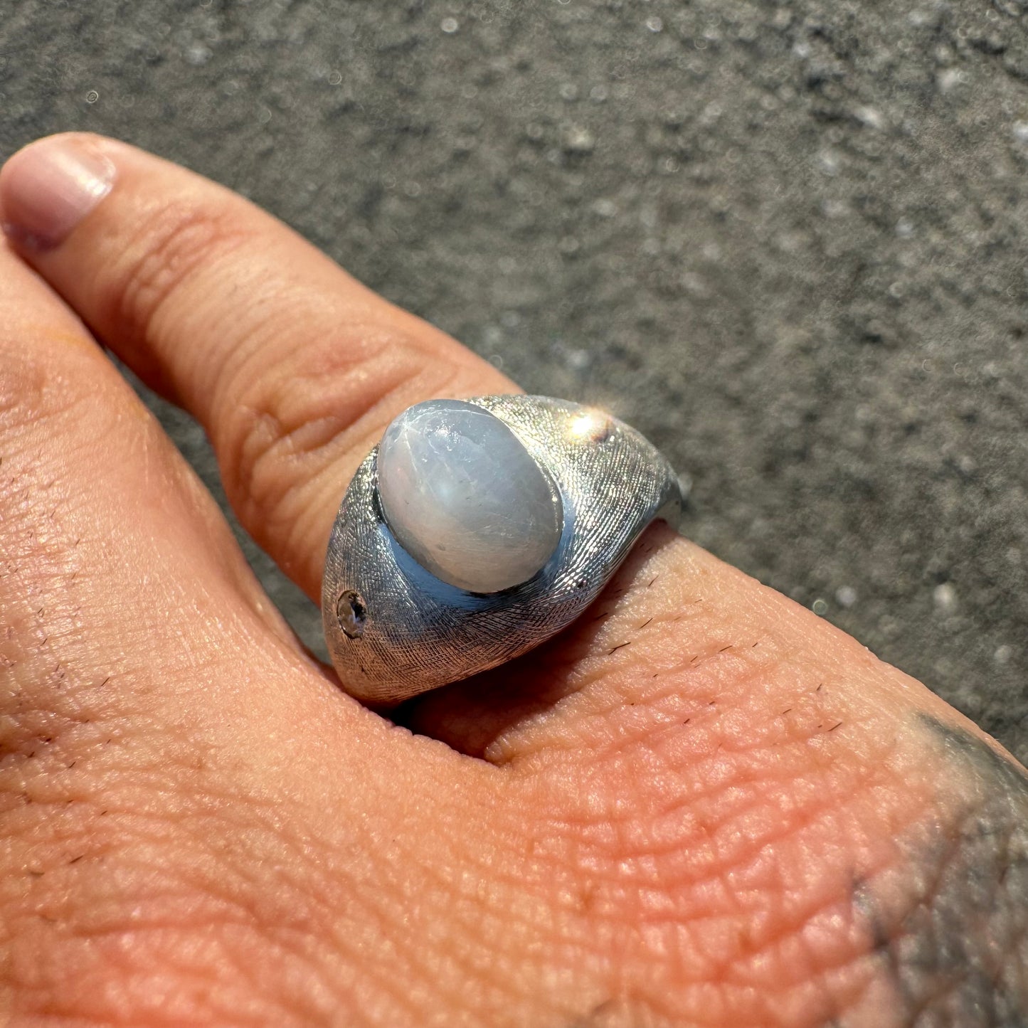 Art Deco Solid 18k White Gold 3.0Ct White Star Sapphire Natural Old Euro Cut Diamond Trilogy Ring (6.5)
