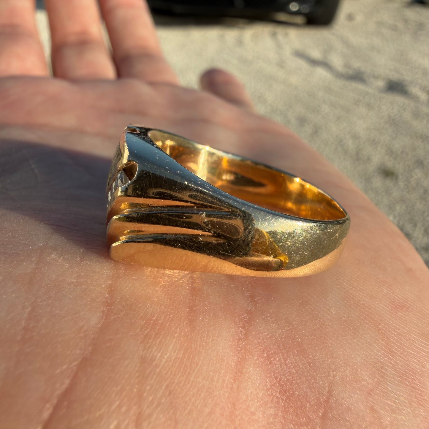 Vintage Solid 14k Yellow Gold .50ctw Natural Diamond Gold Bearing Quartz Signet Ring (13.5)
