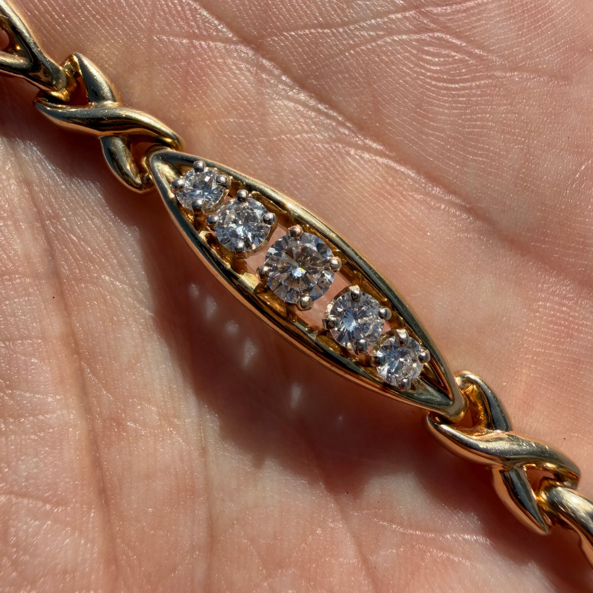 Vintage Solid 14k Yellow Gold 2.75ctw Natural Diamond Infinity Link Bracelet (7.25”)
