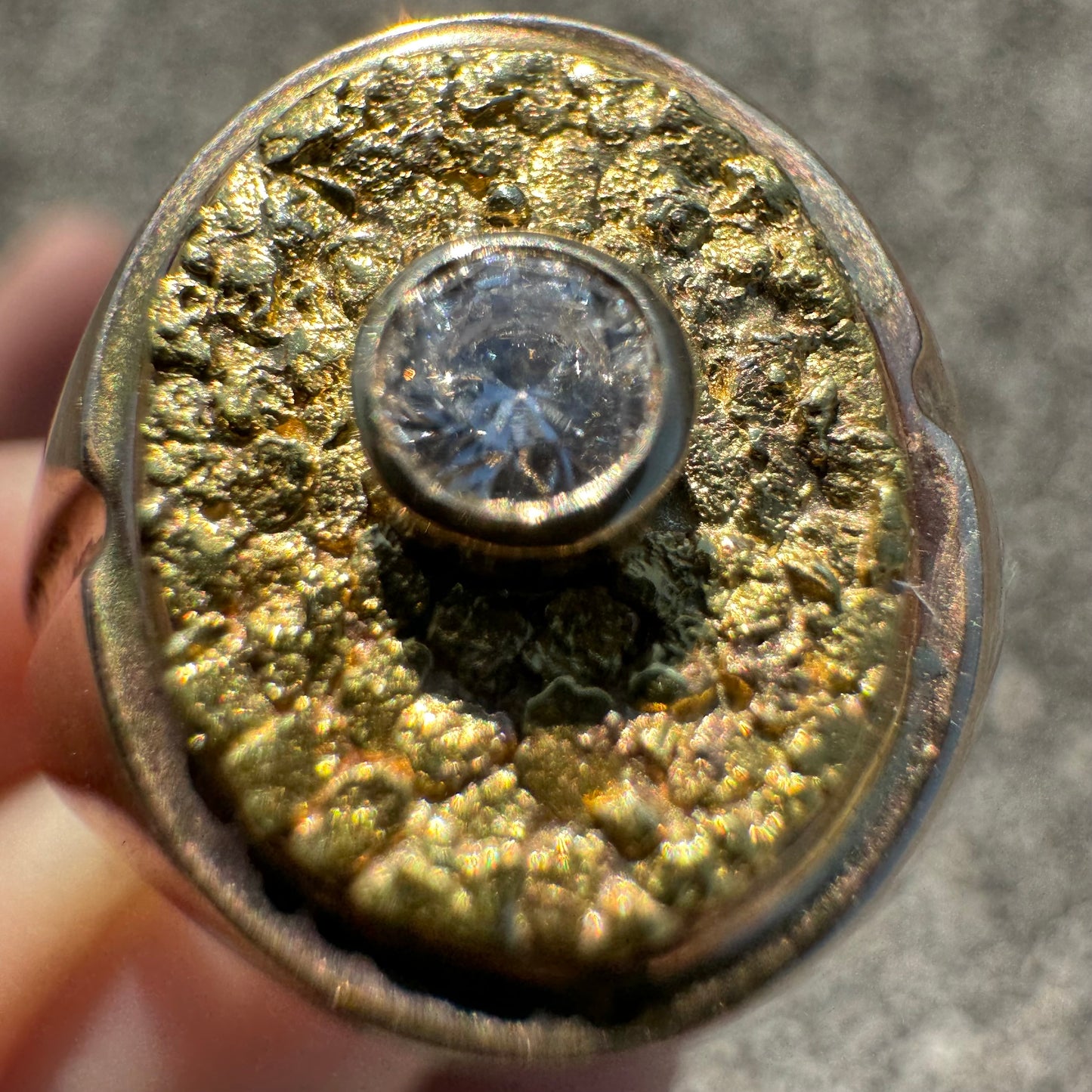 Mid-Century 22k Raw Gold Nugget Natural VS Diamond Solitaire 14k Yellow Gold Comfort Fit Signet Ring (10.5)