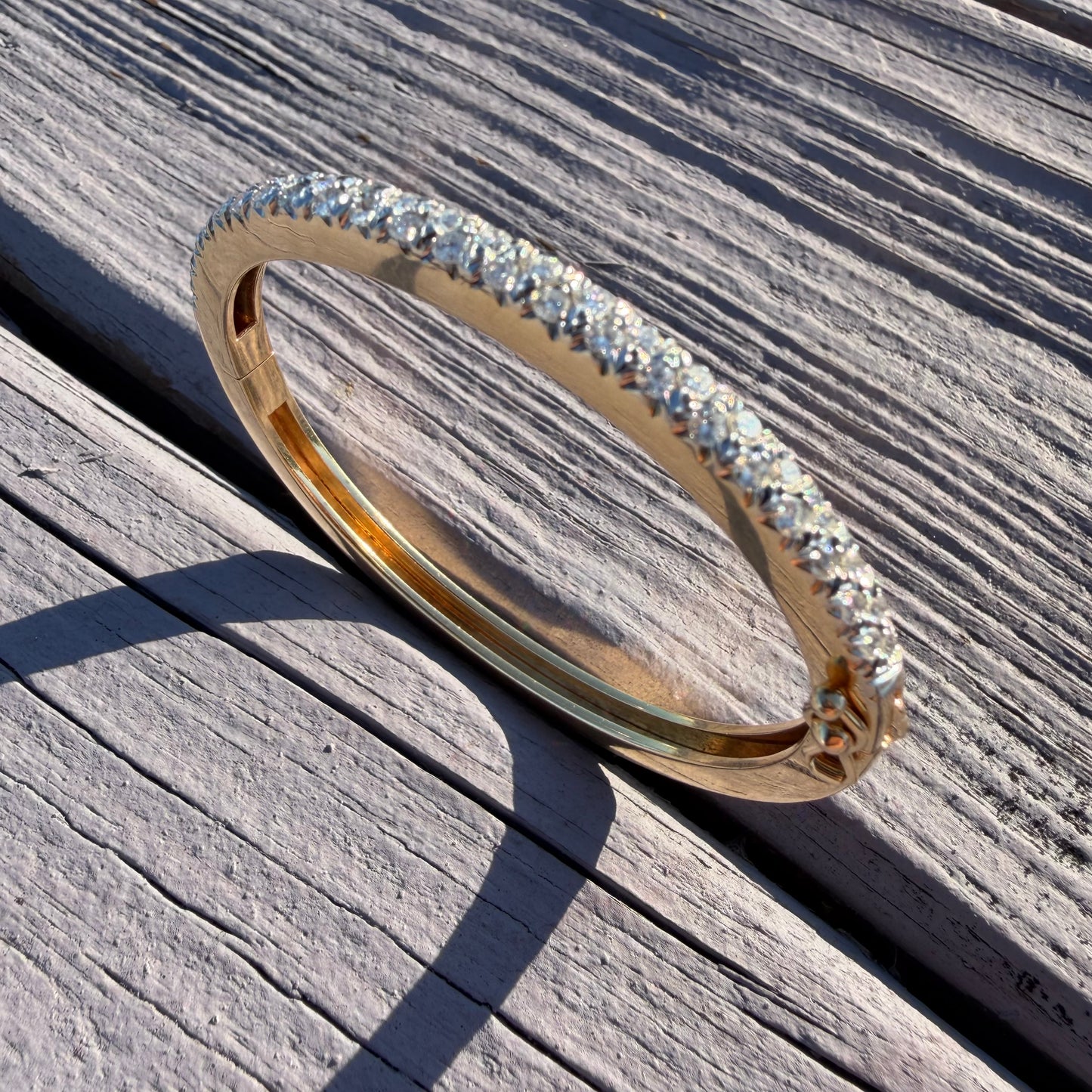 Vintage Solid 14k Yellow Gold 2.0ctw Natural VS Diamond Heavyweight Bangle Bracelet (5.75”-6.5”)