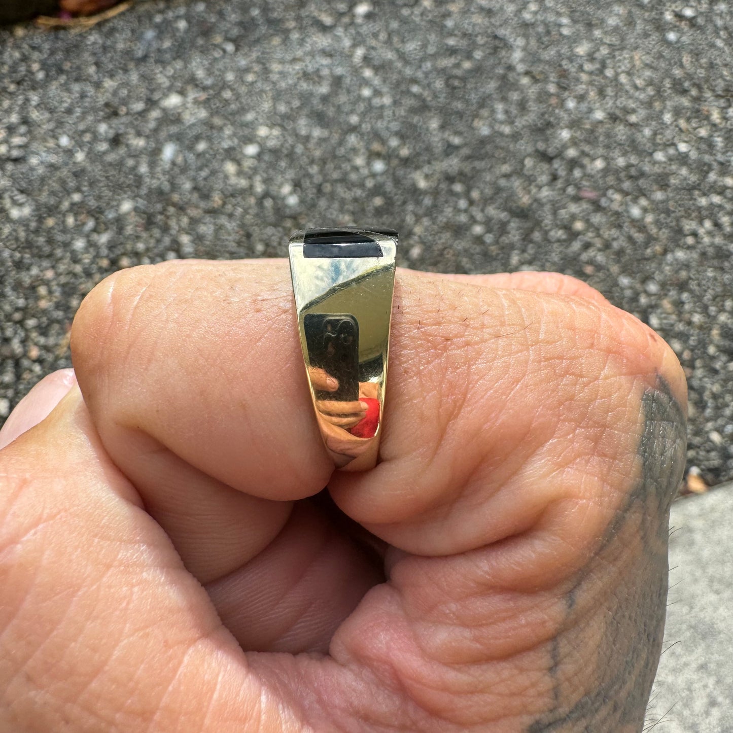 Vintage 14k Yellow Gold .25CT Natural VS Quality Diamond Black Onyx Inlaid Step Cut Ring (10)