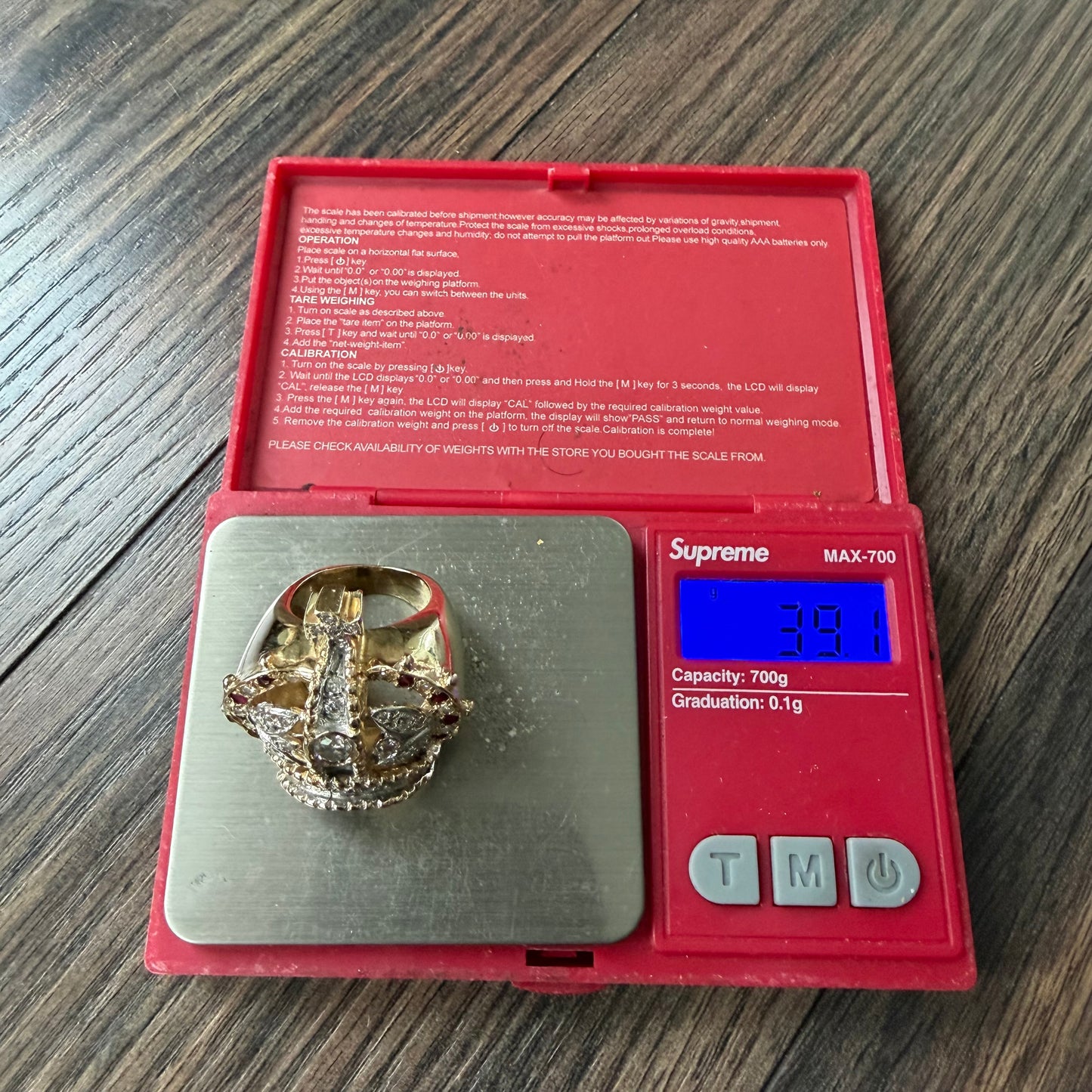 Vintage Solid 18k Yellow Gold 3.0ctw Natural Diamond And Ruby Encrusted Heavyweight Crown Ring (8)