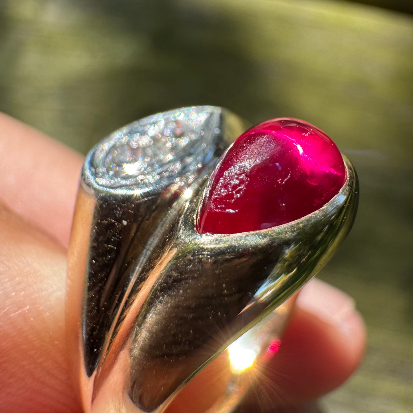 Vintage 14k Yellow Gold Tony Soprano Natural Diamond & Rhodolite Garnet Pinky Ring