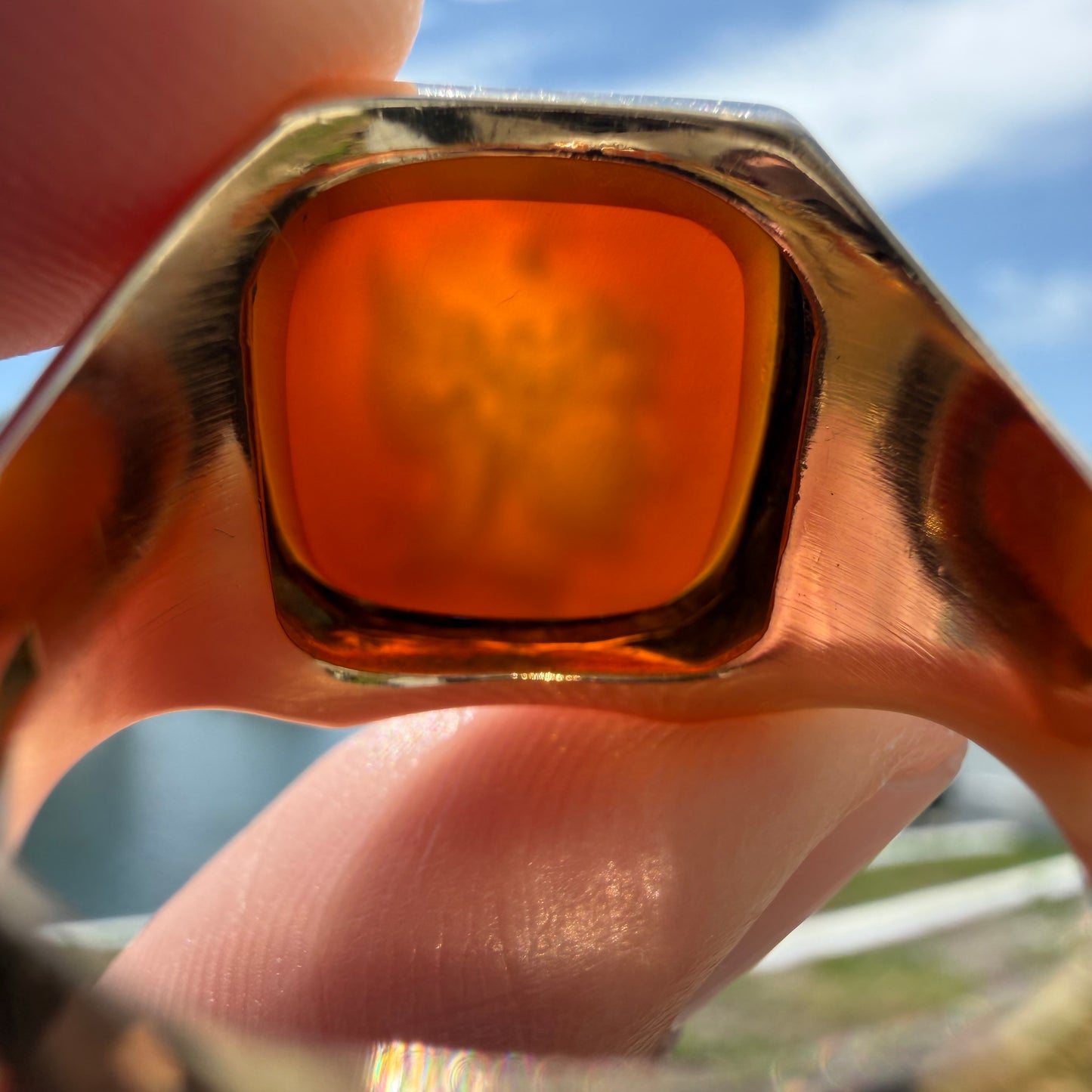 1930’s Solid 14k Yellow Gold Hermes Carved Carnelian Intaglio Signet Ring (11)