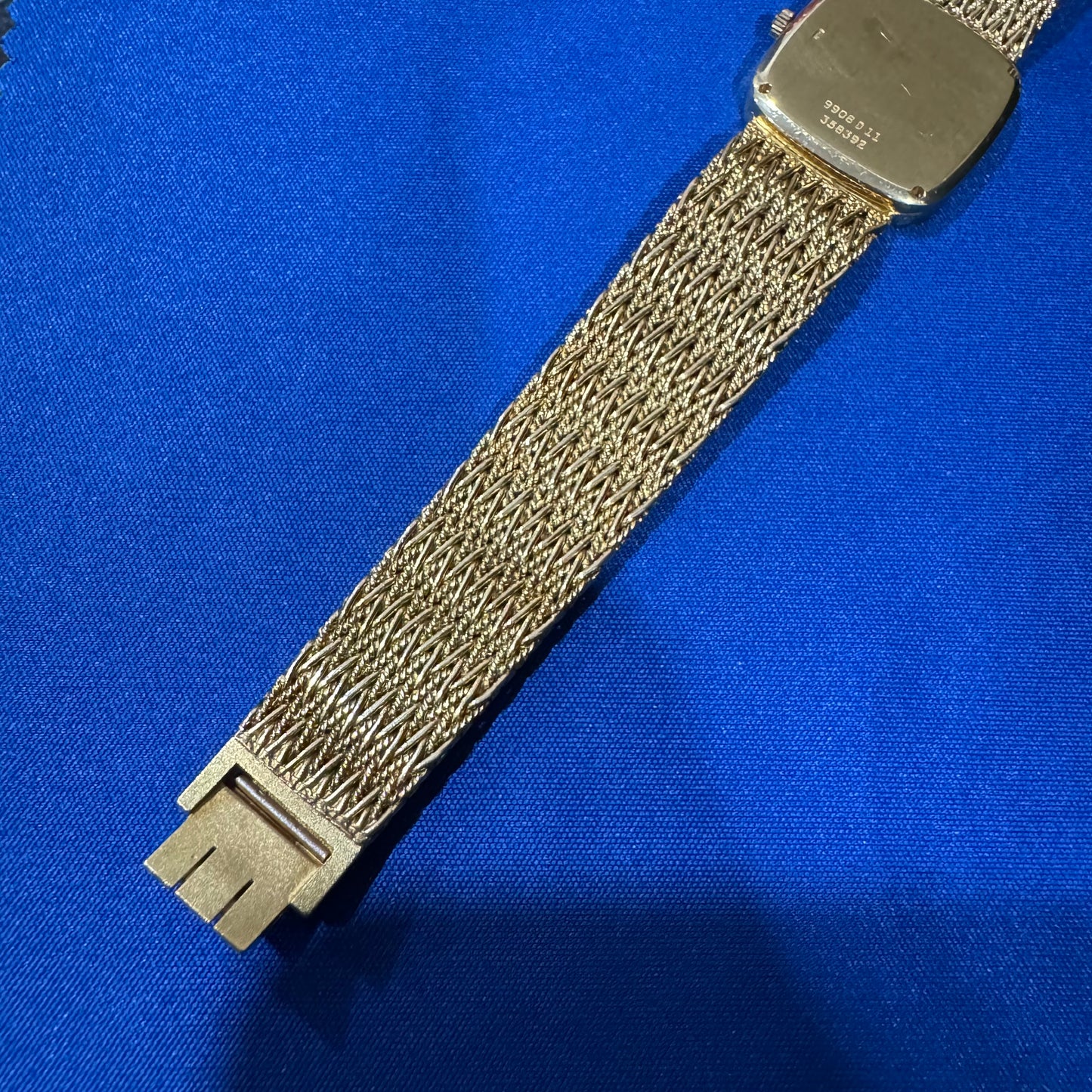 Late 1970’s/Early 1980’s Piaget Solid 18k Yellow Gold Factory Diamond Bezel Falcons Eye Stone Dial 9908 D11 Watch (7.5”)
