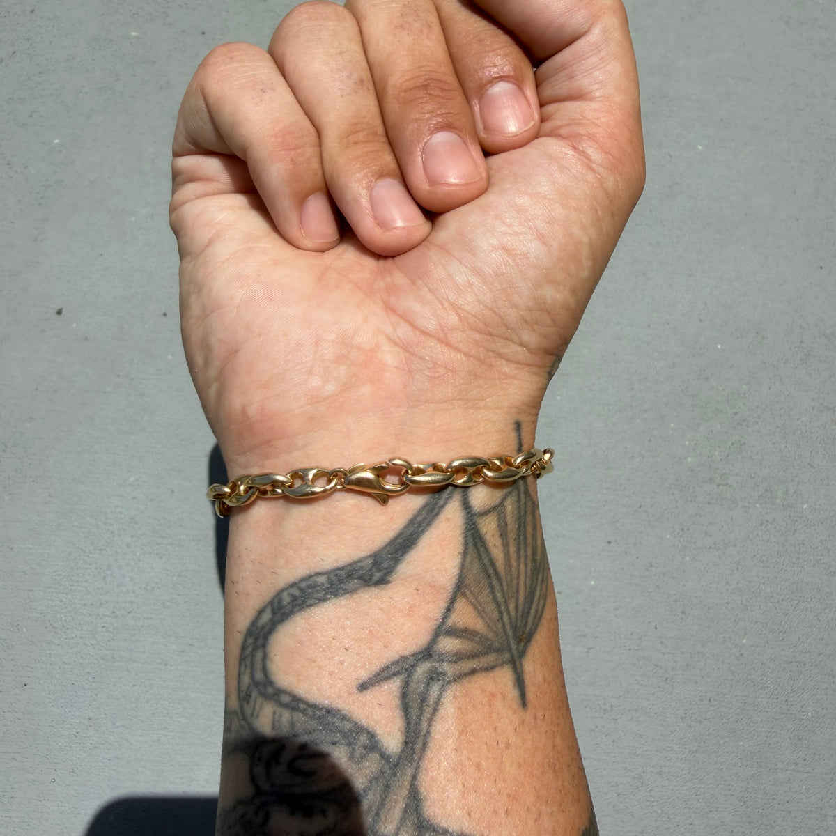 Vintage Solid 14k Yellow Gold Heavyweight Chaine D’ Ancre Puffed Mariner Link Bracelet (7.75”)