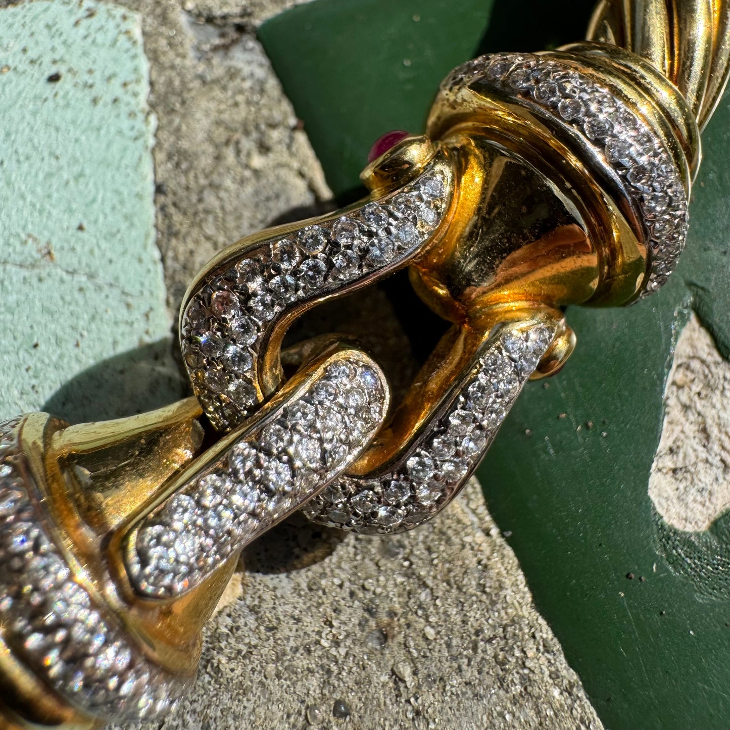 Vintage David Yurman 18k Yellow Gold Natural Diamond And Ruby Cable Link Buckle Necklace (16”)