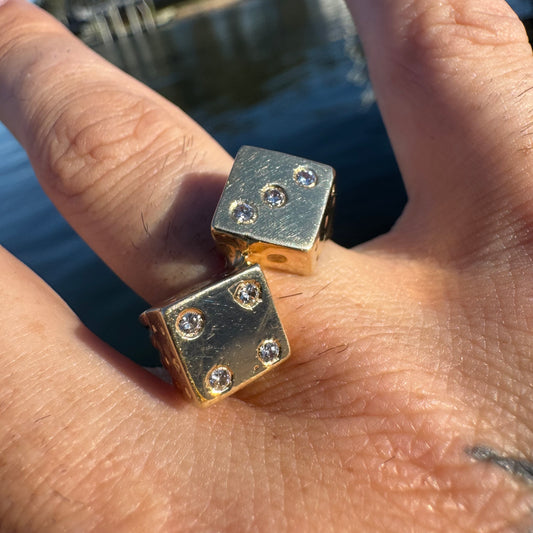 Vintage Solid 14k Yellow Gold Natural Diamond 3D Dice Ring By Maurice Katz (10)