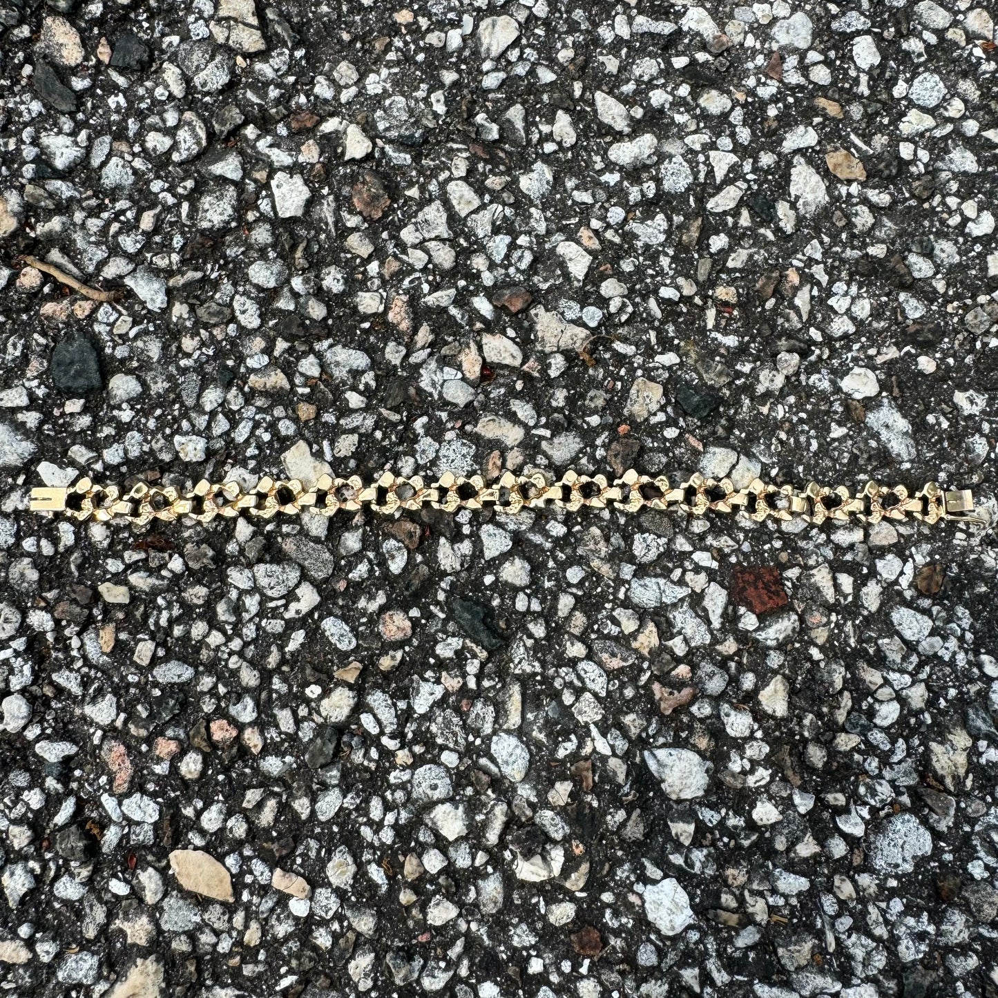 1960’s Solid 14k Yellow Gold Freeform Nugget Link Bracelet (7.75”)