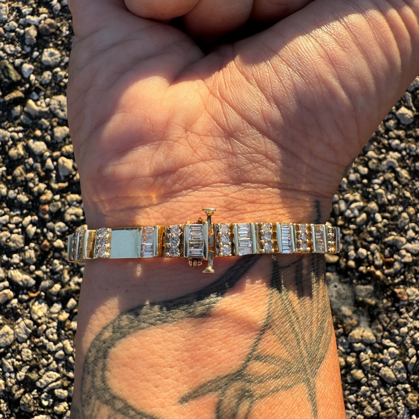 Vintage 5.0CTW Natural Diamond Custom Made 14k Yellow Gold Bracelet (6.75”)