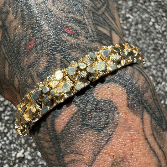 1980’s Solid 14k Yellow Gold Heavyweight Nugget Bracelet (7.25”)