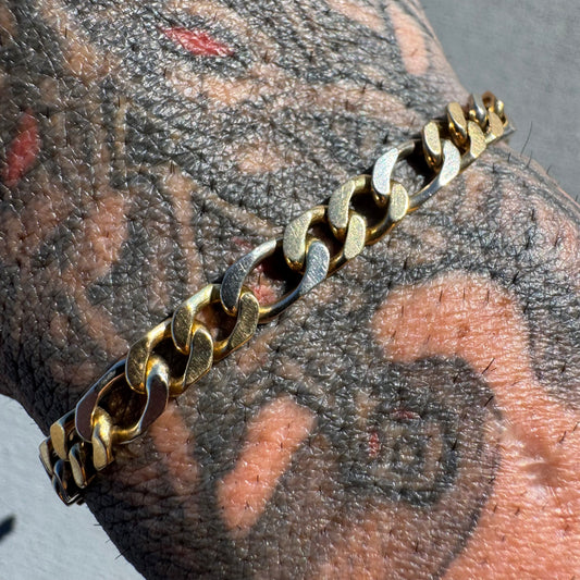 Vintage UnoAerre Solid 18k Two-Tone Yellow & White Gold Curb Link Bracelet (7.5”)