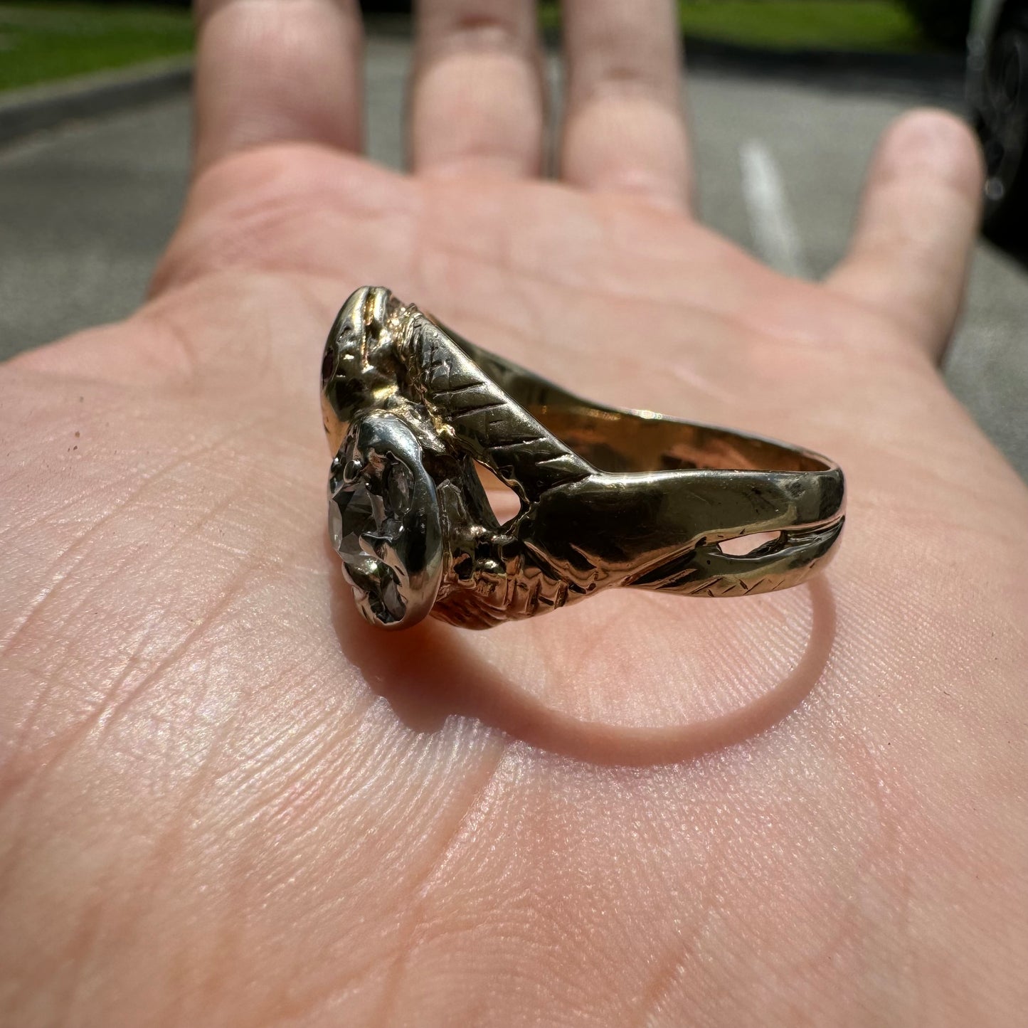 Mid-Century 10k Yellow Gold .45CTW Old Euro Cut Natural Diamond Cluster Snake Ring (8)