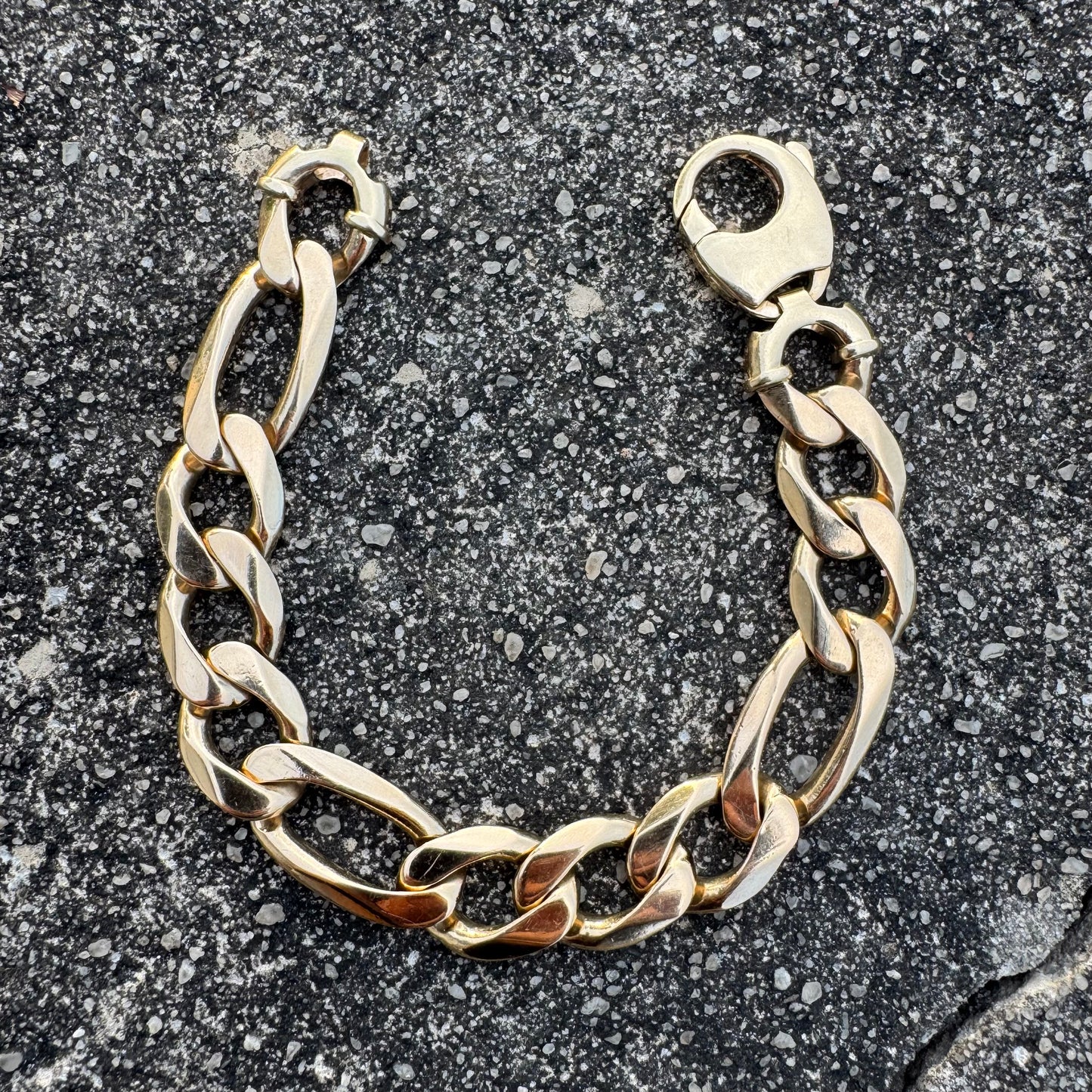 Vintage Solid 14k Yellow Gold Heavyweight Figaro Link Bracelet (8”)