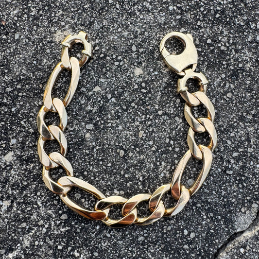 Vintage Solid 14k Yellow Gold Heavyweight Figaro Link Bracelet (8”)