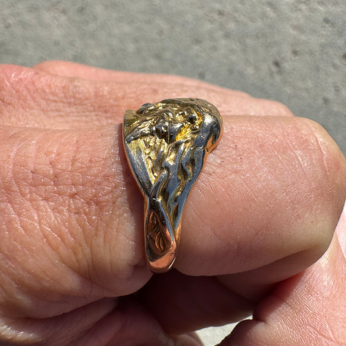 Early 1900’s Art Nouveau Solid 12k Yellow Gold Old Euro Cut Diamond Pirate Figural Ring (11)