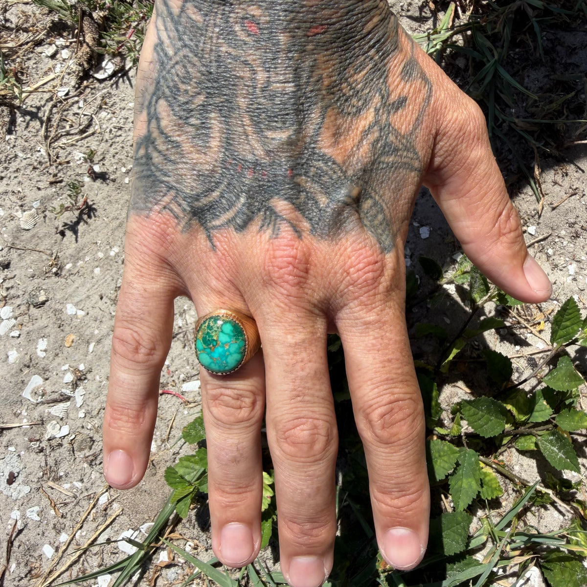 Vintage Solid 14k Yellow Gold Royston Turquoise Signet Ring (8)