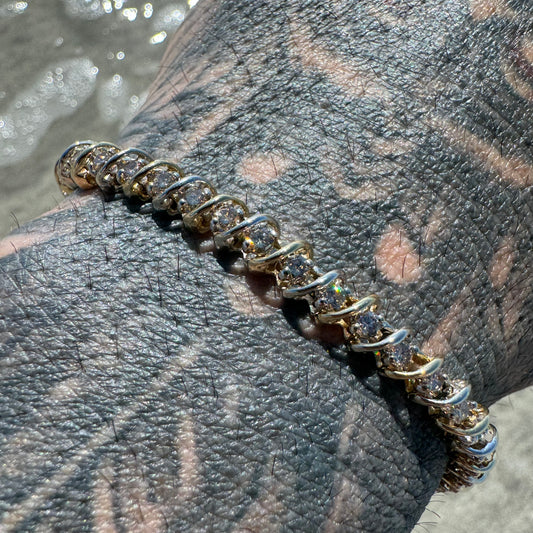 Vintage 14k Two-Tone 2.0CTW Natural Diamond S-Link Tennis Bracelet (7”)