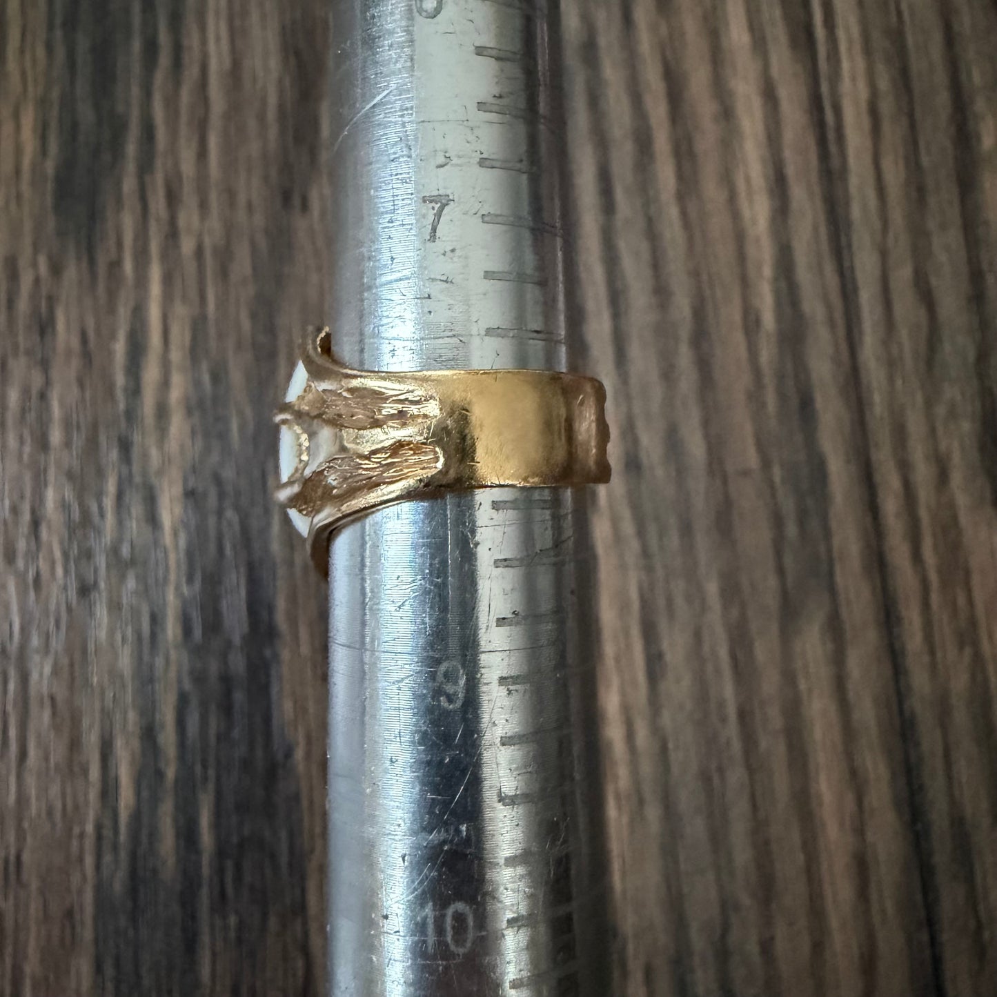 Vintage Artisan Crafted Solid 14k Yellow Gold Natural White Opal And Diamond Brutalist Ring (8)