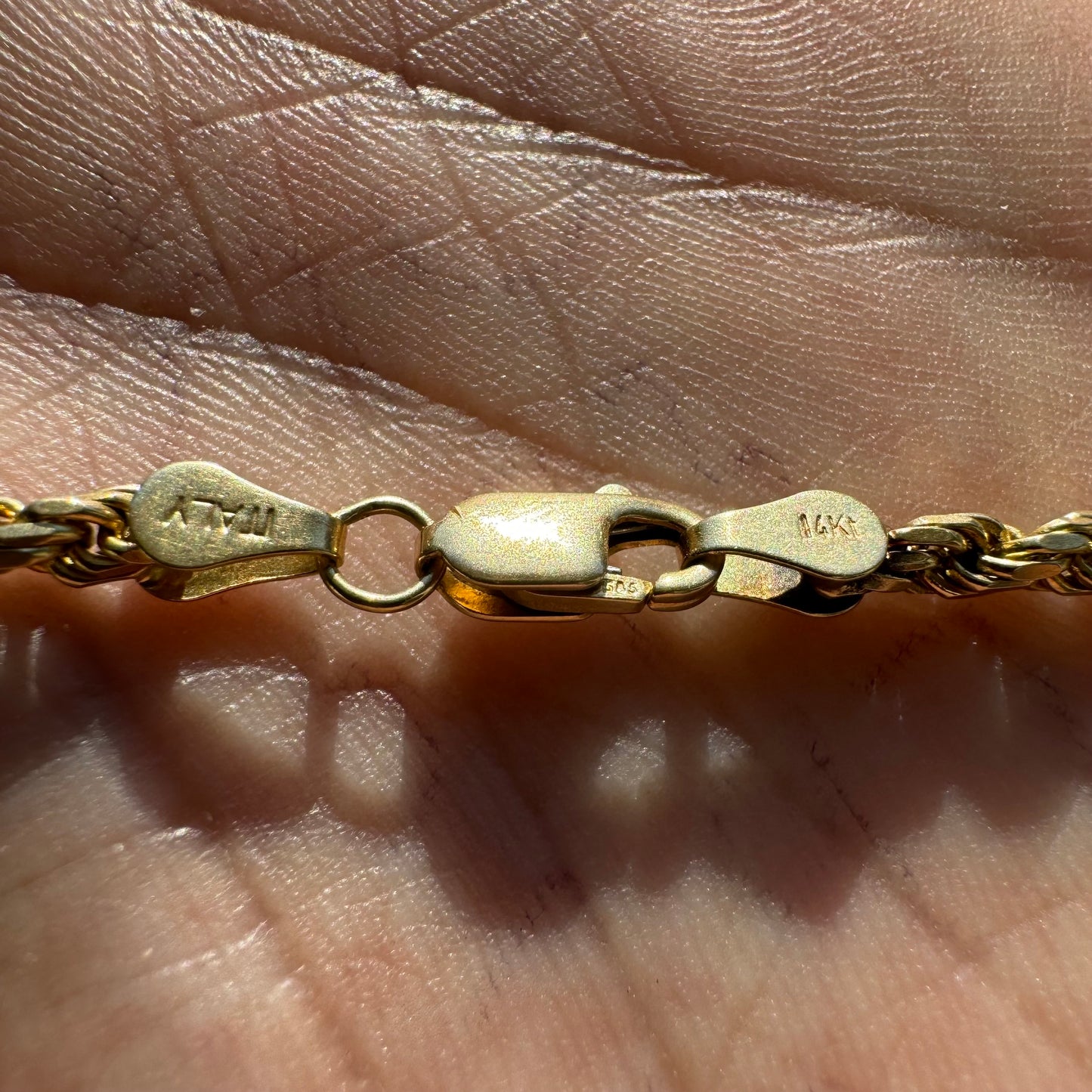 Vintage Solid 14k Yellow Gold Diamondcut Rope Chain Necklace (22.5”)