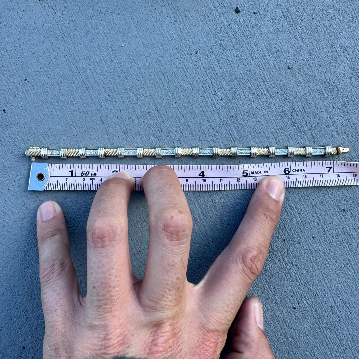 Vintage Solid 14k Two-Tone Gold 1.20ctw Natural Diamond Bracelet (7.25”)