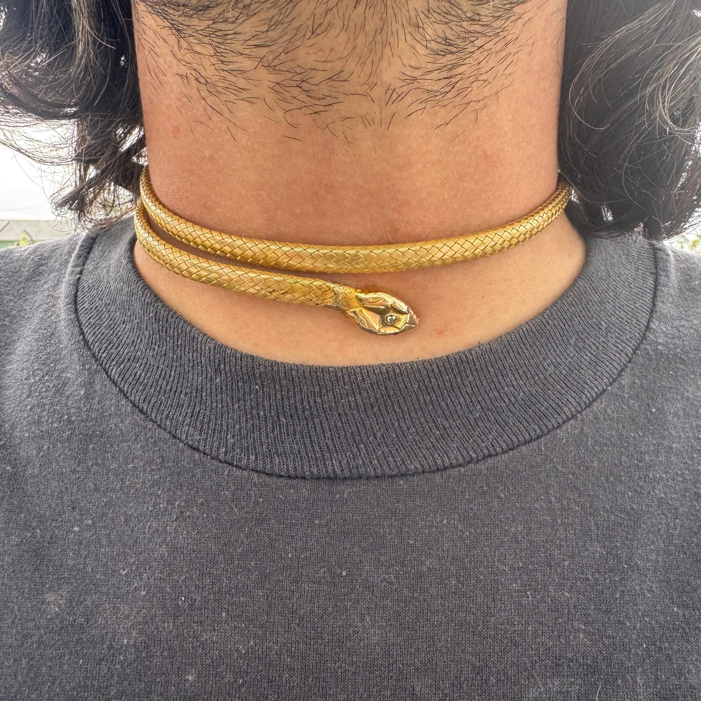 Circa 1840’s Early Victorian 19.7k Yellow Gold Woven Flexible Snake Band (24”)