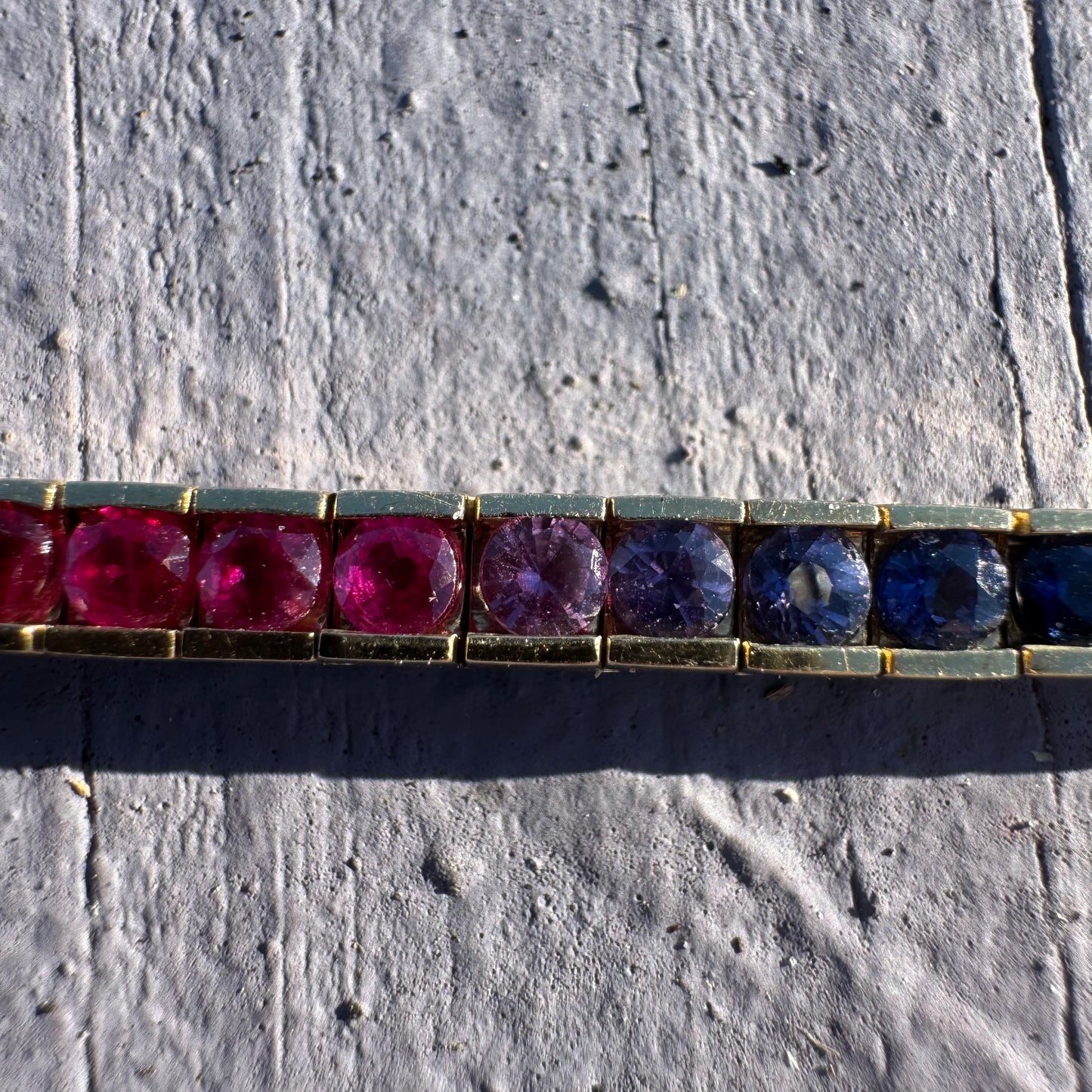 Vintage Solid 14k Yellow Gold 6.0ctw Natural Sapphire Rainbow Tennis Bracelet (7”)