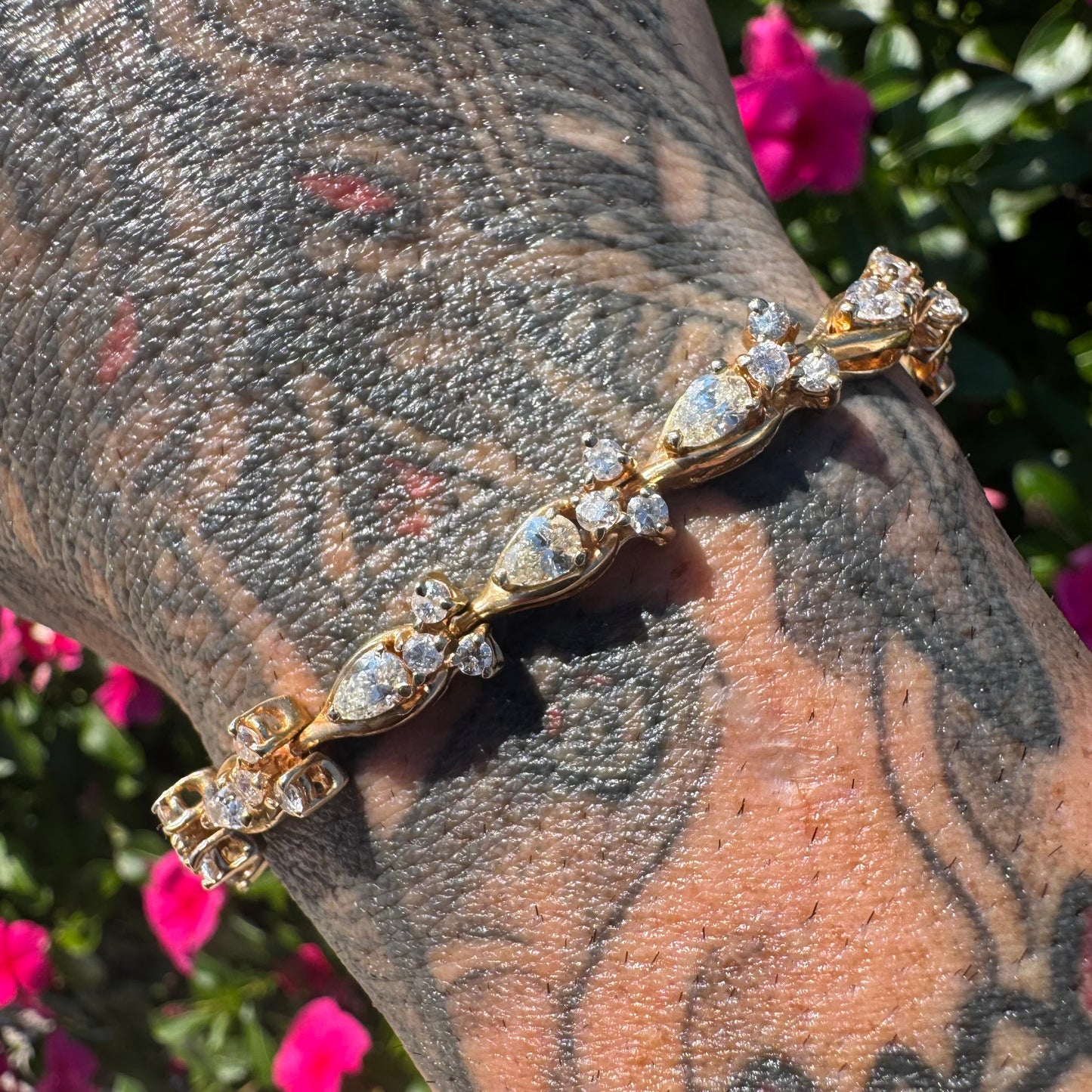 Vintage Solid 14k Yellow Gold 6.0ctw Natural Diamond Bracelet (7”)