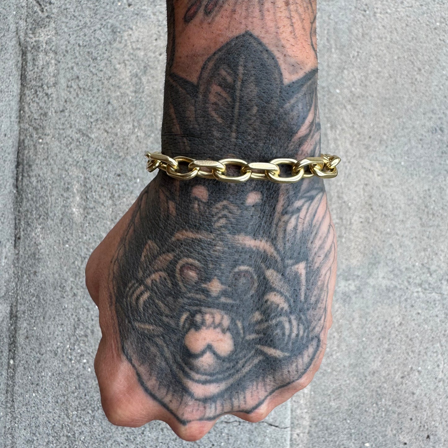 Vintage Solid 14k Yellow Gold Heavyweight “Biker Chain” Anchor Link Bracelet (9.5”)